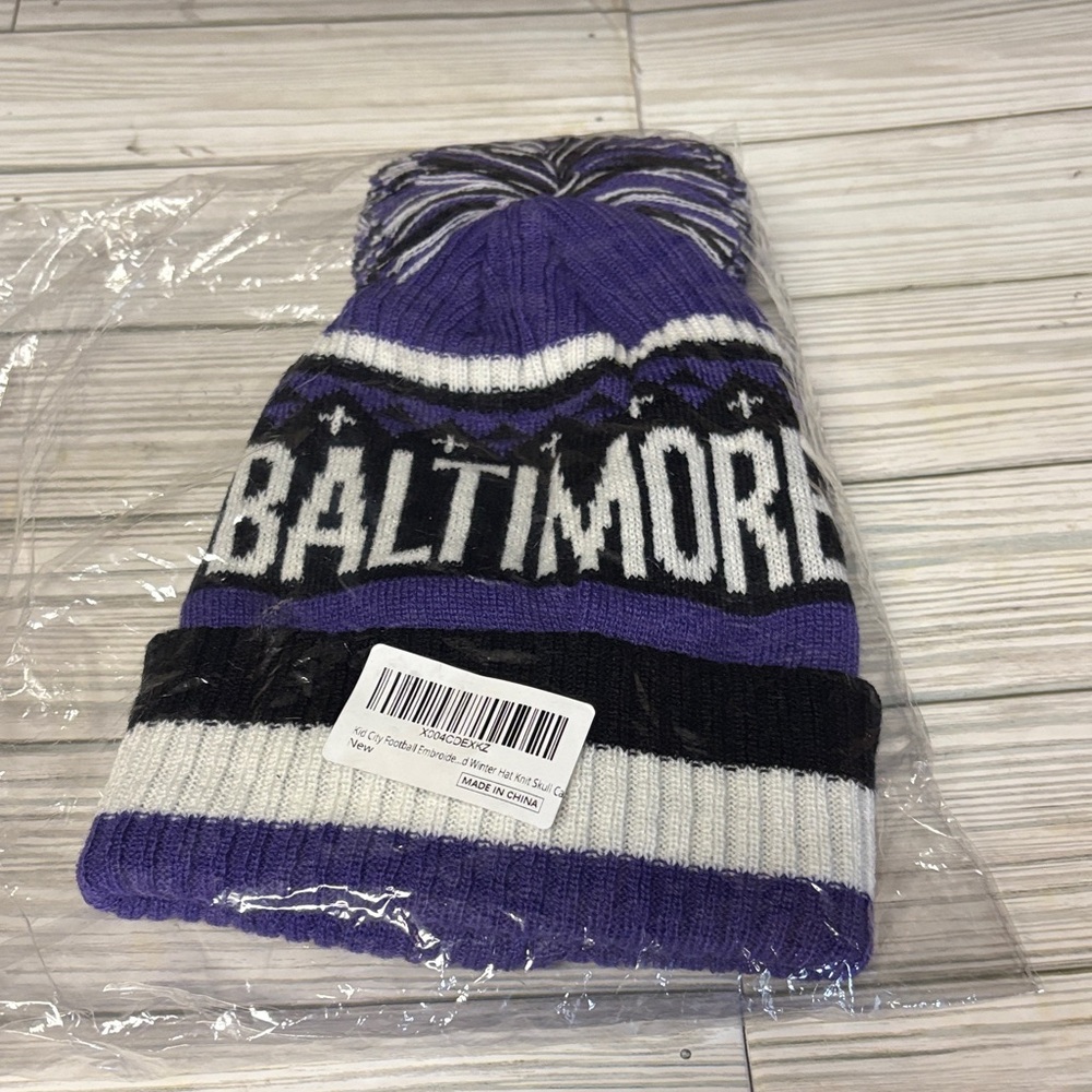Purple and Black Baltimore Knit Winter Beanie Cap New